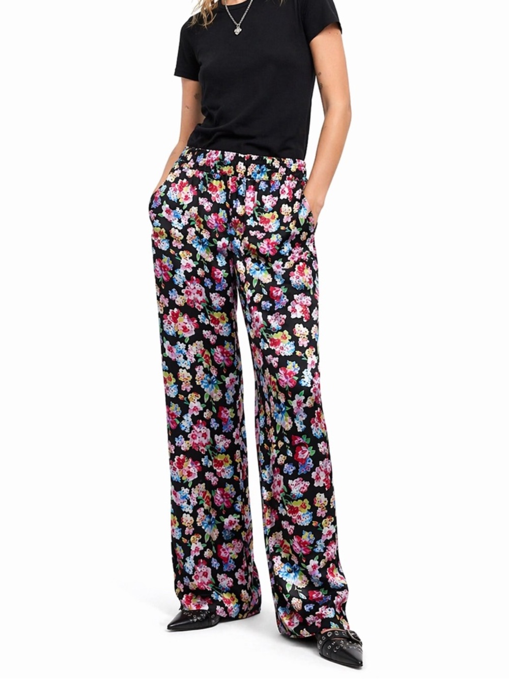 GANNI Floral Satin Pants Wide Leg Y2K Coquette Cottagecore Sz 38 - Picture 1 of 15